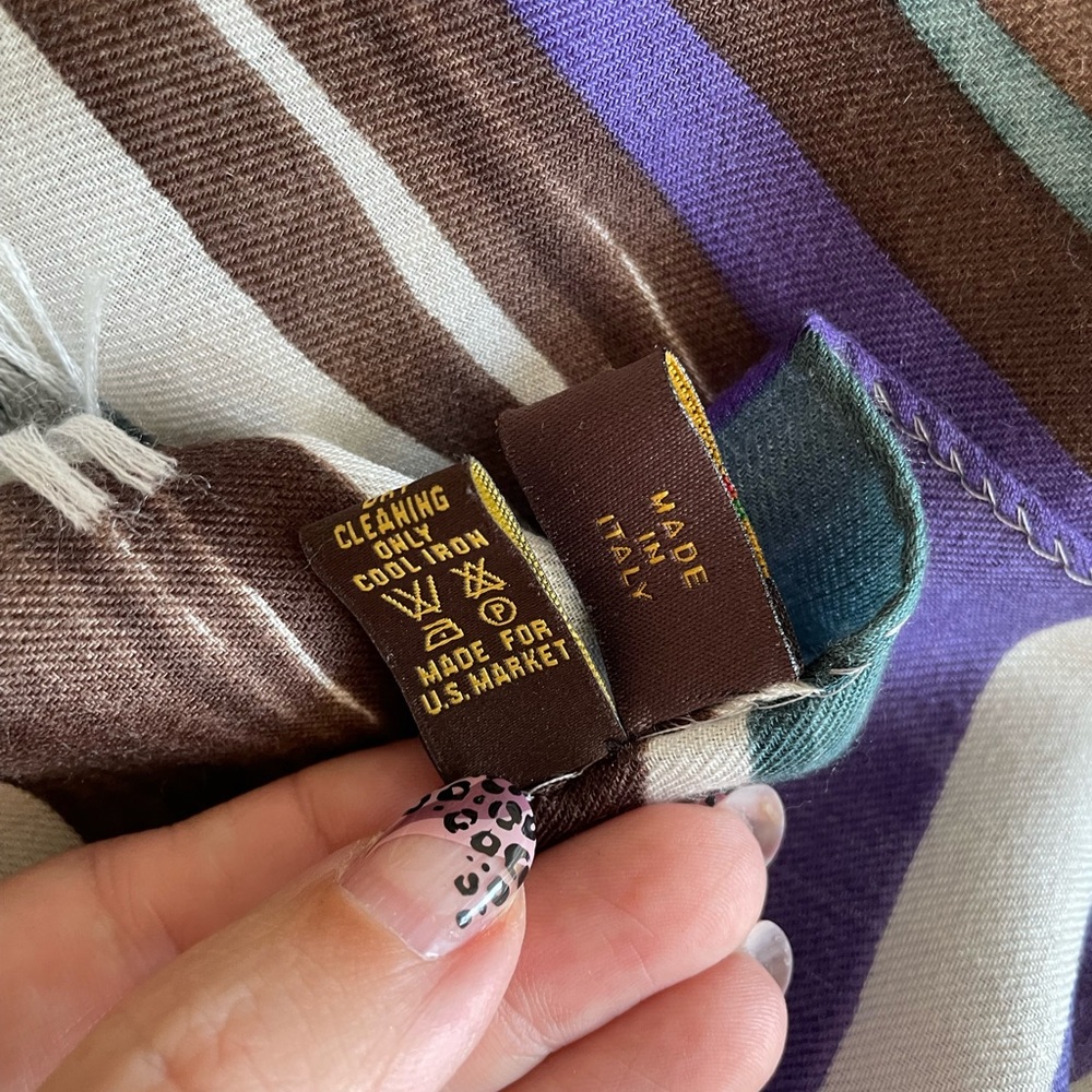 Loro Piana Women Scarf - Green, Purple, Brown, Cream - 70% Cashmere, 30% Silk - Picture 7 of 9